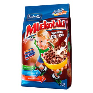 Lubella Mlekołaki Muszelki Choco Zbożowe chrupki o smaku czekoladowym 250 g